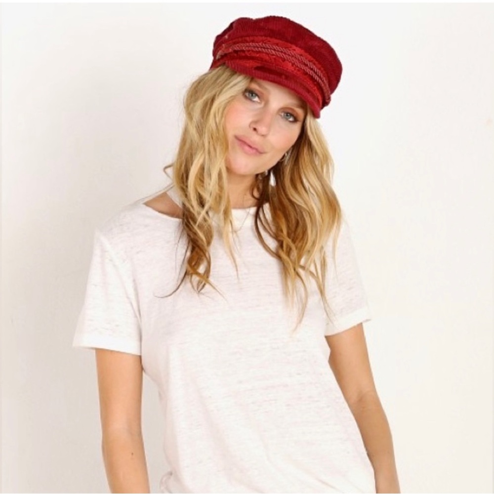 Brixton Newsboy cap hat size M red leather fiddler